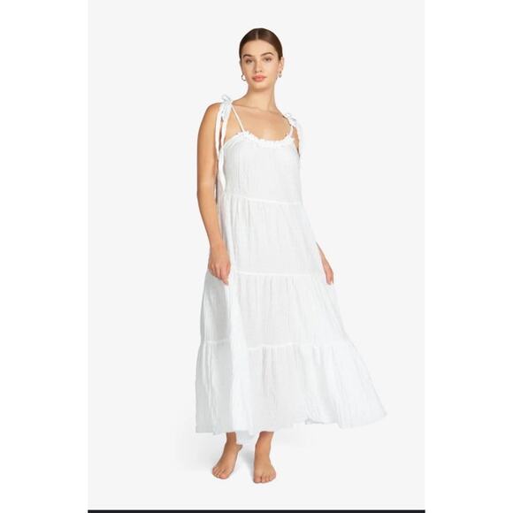 NWT Robin Piccone Dress Long White SZ Small Flowy Beach Coastal Tie Straps Boho - Picture 1 of 7